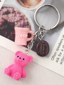 1pc Cute Brown Teddy Bear Charm Keychains - Resin Bear, Coffee Beans, Cup Key Chain With Ferroalloy Ring - Birthday, Coffee Lover Gift, Party Favors, Purse & Notebook Decoration - Women's Fashion Accessory Charm, Playful Design, Durable Metal Ring Bag Charms Car Teacher Friend Sister Gift Ideas - Coffee Brown - View 6