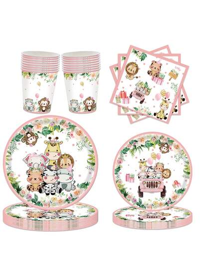 10pcs Animal World Theme Paper Plates, Animal Conservation Party Tableware Set Plates, Napkins, Cups, Photography Props No-Electricity Thanksgiving Gifts, Holiday Celebrations, Birthday Party Supplies, Tea Gatherings