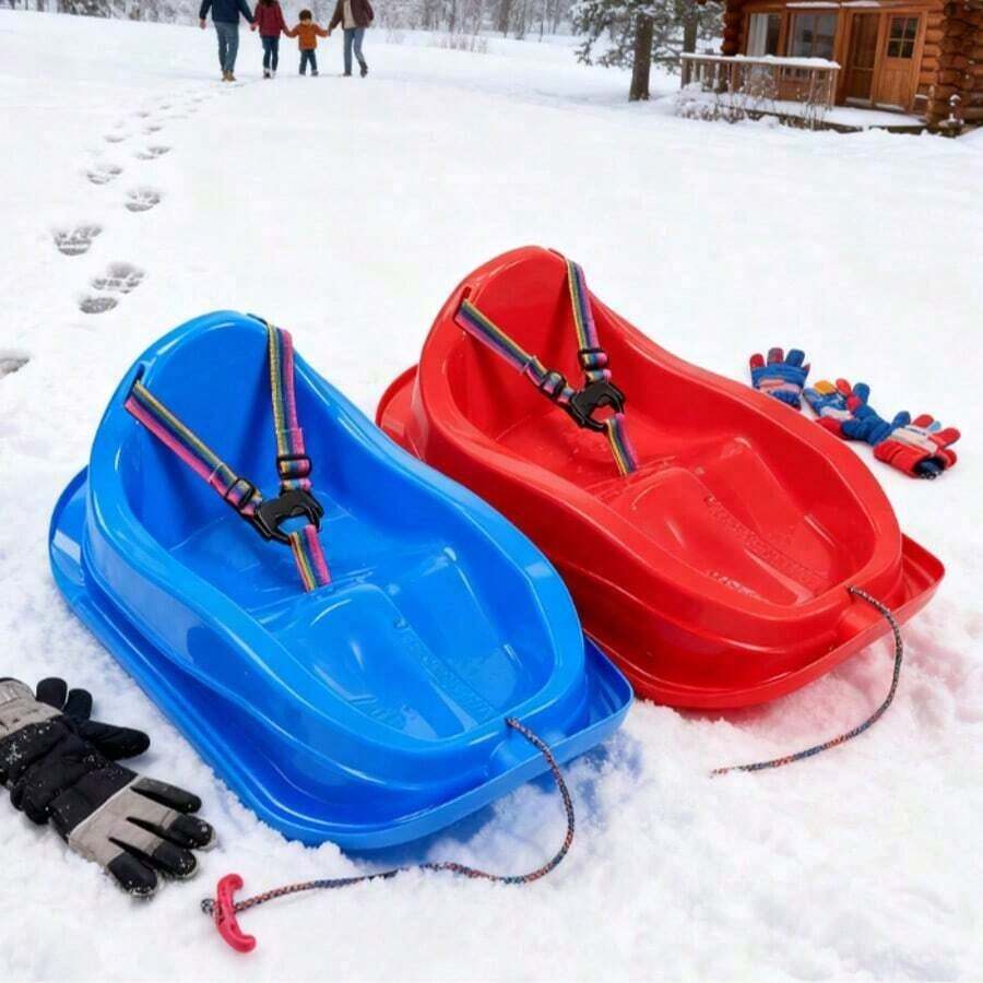 70x49cm Sled With Safety Belt And Tow Rope, Random Color - Winter Skiing Tool, Outdoor Leisure Skiing Equipment - Random Color - View 1
