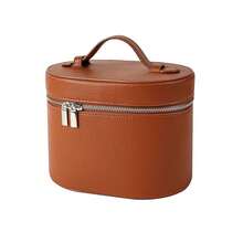 Genuine Leather Cosmetic Organizer With Zippered Compartments And Secure Lid Closure – An Elegant Brown Cosmetic Organizer, Practical Travel Makeup Bag With Handle, Suitable For Professional Daily Use And Compatible With Most Cosmetics. - 棕色 - 查看 9