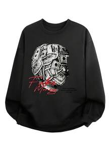 Men's Black Retro 80s/90s Technology Pattern Sweatshirt - Retro Computer And Tape Print, Crew Neck Pullover Sweater, Soft Polyester Casual Sweater, Suitable For 80s Nostalgia Fans, Machine Washable Retro Clothing - Màu Xám nhạt - Xem 1