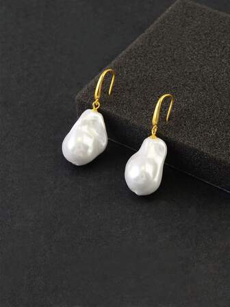 一对巴洛克珍珠耳环，925纯银耳钩，优雅奢华时尚，适合女性，宴会、婚礼、派对、情人节礼物