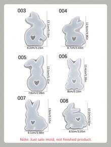 1个/6个装爱心兔子硅胶模具，DIY可爱兔子香薰蜡烛模具，节日家居装饰/礼品摆件环氧树脂模具，工艺品铸造模具，复活节艺术装饰石膏模具 - 白色 - 查看 2