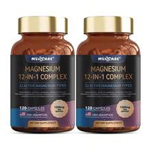 MVPCARE Complejo De Magnesio 1500mg 12 En 1 Suplemento De Magnesio Con Glicinato Citrato Malato Óxido Taurato Aspartato,relajación, Músculo, Apoyo Al Corazón, 120 Cápsulas - Dos botellas - Ver 1