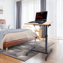 SENDERPICK Mesa de ordenador con ruedas - Color de madera negra y natural - Ver 2