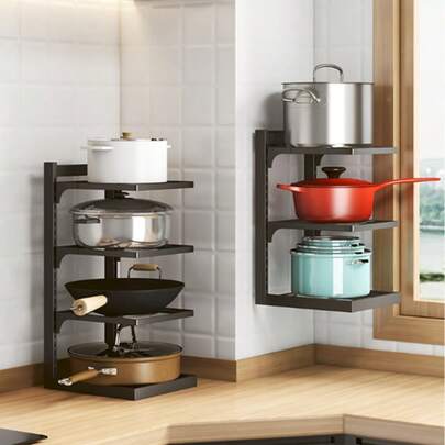 Organizador de panelas de cozinha com altura ajustável, 2 ou 3 níveis, para espaços estreitos, ideal para armários sob a pia.