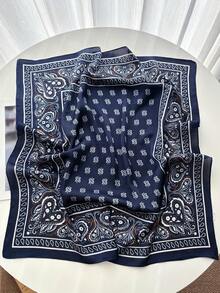1pc 70*70cm Square Silk Scarf, Women's Satin Printed Headscarf, Neckerchief, Headband, Fashion Ladies Shawl, Scarf,Beach,Holiday - Navy - View 2
