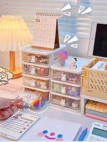 1 Stück Kaninchen-förmige Aufbewahrungsbox für den Schreibtisch, transparente Schubladenausführung, ideal für Schule, Studentenwohnheim, Make-up Aufbewahrung, Cartoon Schreibtisch Organizer, Mini Schubladenausführung Schreibtisch Kunststoff Aufbewahrungsbox, Kaninchen Stiftehalter - Verschiedenfarbig - Übersicht 3
