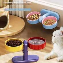 Pet High Footed Double Bowl Adjustable Height Sucker Pet Feeder Anti-Spill Wall Mounted Rotatable Angle Elevated Pets Feeder Bowl - One Size Fits All - View 3
