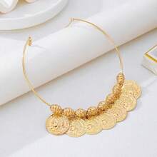 1件时尚硬币吊坠项链，适合女性日常和派对佩戴 - 金色 - 查看 7