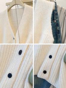 JIANHU Sweter-kamizelka z grubej dzianiny na jesień i zimę dla kobiet, przytulny sweter bez rękawów z dekoltem w serek, swobodny, warstwowy look na Święto Dziękczynienia i powrót do szkoły