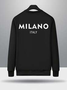 Men's Winter Solid Color Casual Style Sherpa Lined Warm Long Sleeve Graphic Sweatshirt & Pants Set - Black - View 3