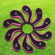 10pcs Club Cover, Neoprene Waterproof Club Iron Covers Putter Set Protector Case Accessory - Rosado - Ver 5