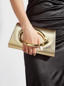 AIBBYDAR Damen Abendtasche, einfarbig in Gold, synthetisches Leder, Metallgriff, formelle Clutch Tasche für Abendkleid, abnehmbarer Schultergurt, glänzend, glänzend, luxuriös, charmant, elegant, raffiniert, geeignet für Ball, Party, Hochzeit, Feierlichkeiten, Bankett