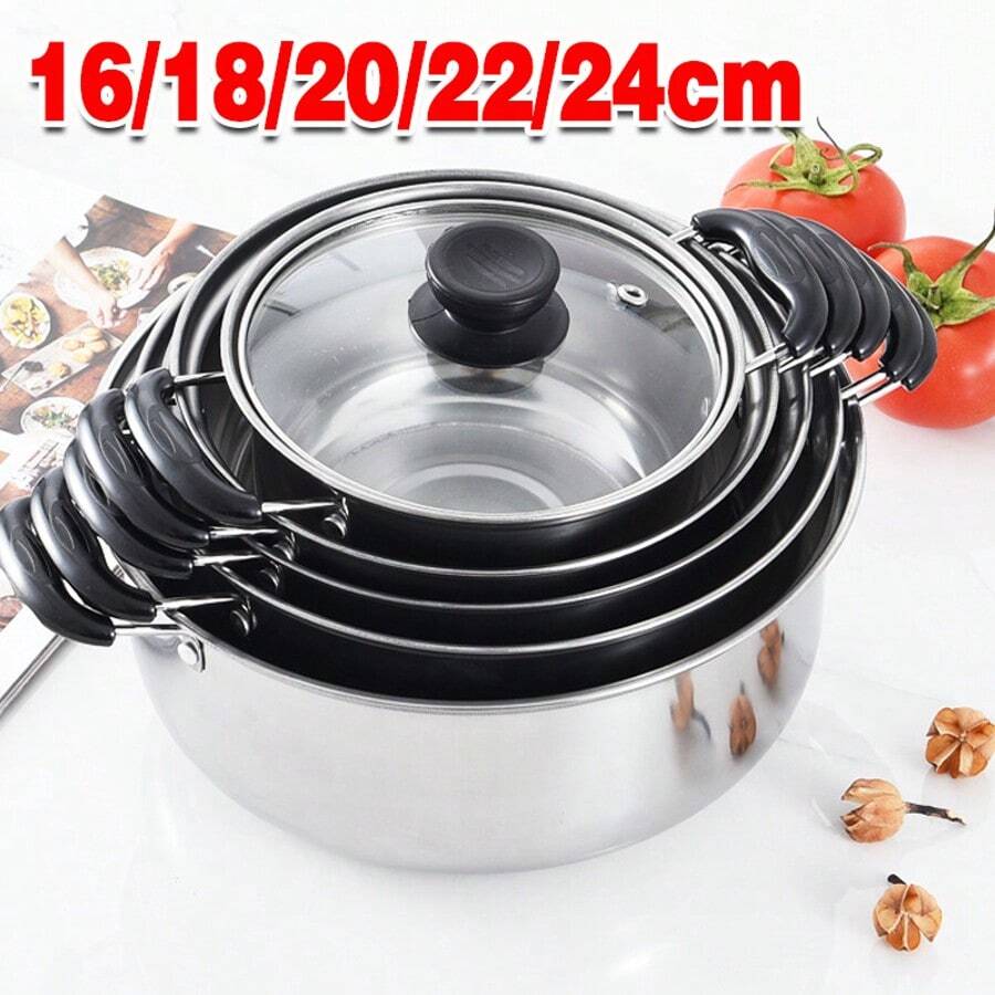 Induction Non Stick Stainless Steel Cookware Cooking Pots Pan With Lids - 銀色 - 查看 1