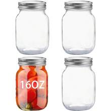 6 Piece Glass Jars, 16Oz Glass Mason Jars, Suitable For Kitchen Organization And Storage. Clear Glass Jars With Silver Metal Airtight Lids. Food Jars Suitable For Airtight Storage, Pickle Jars, Dried Fruit Storage, Honey Jars. Regular Airtight Lids. - 透明16OZ - 查看 9