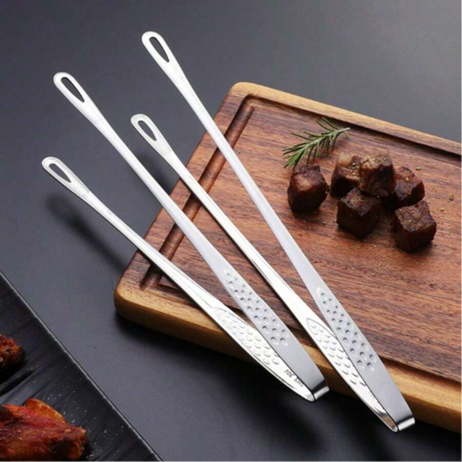 2pc Stainless Steel Food Tongs, Long Handle Non-Slip BBQ Tongs, Steak Tongs, Kitchen Cookware Accessory,BBQ Grill Tongs Barbecue Tongs For Cooking Portable Kitchenware Outdoor Steak Salad - 銀色 - 查看 1