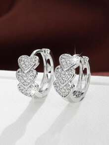 1 Paar elegante Creolen mit Herz-Zirkonia Dekor für Frauen als tägliche Deko, Valentinstag - Goldgelb - Übersicht 5