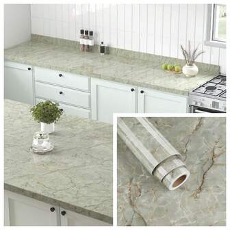 1 Roll Green Marble Contact Paper, Waterproof And Oil-Resistant Premium Kitchen Wallpaper, Self-Adhesive Home Decor Sticker For Cabinets, Tables, Chairs, Room Background Wall