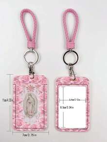 1pc Pink ABS Rope Virgin Mary Pattern Fashion Keychain Pendant, Bag Charm, Student Bus Protector - Multicolor - View 3