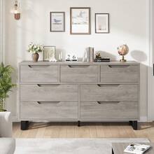 Dragonpad 7/8 Drawer Dresser For Bedroom, Freestanding Horizontal Drawer With 3 Tier Storage Shelves And Metal Legs, Wooden Closet Chest Storage For Living Room, Hallway, Entryway - Gray-7 Drawers - 查看 6