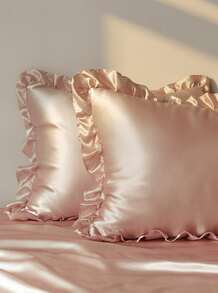2pcs Premium Silky Satin Envelope Pillowcases Set With Lace, Soft Breatheable Wrink-Free Better For Hair Skin Sleep, Pillow Covers Without Filling.For Home Bedding And School Bedding Dorm Essentials - Champagne - View 2