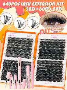 640件装DIY睫毛嫁接套装 - 包括假睫毛、胶水、卸妆液、镊子和刷子，专业人士和新手都能轻松上手，方便居家使用。睫毛嫁接入门套装：包含假睫毛、胶水、卸妆液和工具，让您在家轻松打造专业级睫毛效果。 - 彩色 - 查看 9