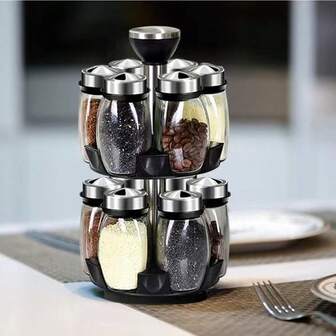 Roterande kryddhylla för bänkskiva, snurrande kryddställ med 6/12 tomma burkar, roterande kryddhylla, kryddhylla, kryddflaskhållare