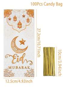 100 个铂金色 EID 节日风格糖果袋、开斋节派对礼品包装用品、月亮和星星灯笼装饰饼干袋 - 白色金色 - 查看 11