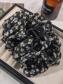 1pc Vintage Ditsy Floral 3-Layer Fabric Bow Extra Large Hair Clip, Elegant For Formal Events, Autumn/Winter Women Hair Claws Winter Hair Accessories Casual Hair Clutch Elegant Claw Clip Flower Hair Clip Summer Outfits Hair Clips - Floral Black - View 4