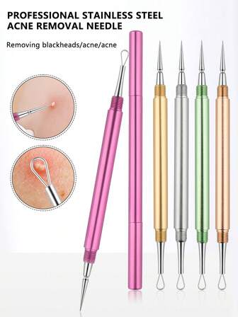 YUNSHENG Acne Remover/Blackhead Remover, Slanted Loop Blackhead Tweezers And Acne Needle, Rose Gold, With Storage Box, Professional Facial Care Tool Set
