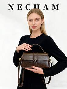 1pc Minimalist Handbag, Small Square Bag, Fashion Commuter Vintage Shoulder Bag For Women - Coffee - View 3
