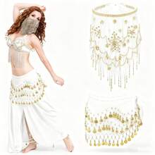 Carnival Night Party Belly Dance Coin Hip Scarf & Tassel Embellished Face Veil For Costume Styling - Multicolor - View 15