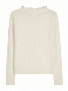 Women's Spring Patchwork 2-In-1 Cable Knit Sweater Red Pullover - Apricot - View 7