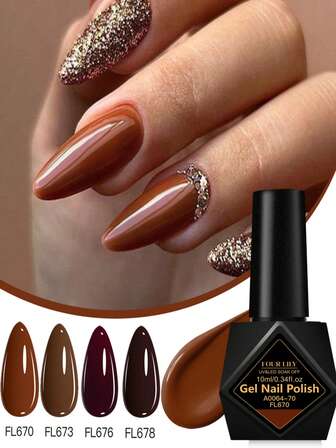  4 st FOUR LILY 10ml brunt gelnagellackset - 4 färger karamellserie, glänsande och hållbart LED-gelnagelkonstkit för kvinnor, perfekt för hemmasalong och, idealisk för nagelälskare, nagelkonsttillbehör