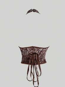 Yuwenier 性感V领豹纹露背吊带背心，正面饰有镂空孔眼，背面系带，露背塑身衣，适合生日派对、音乐节和夜店等休闲夏季场合。 - 彩色 - 查看 5