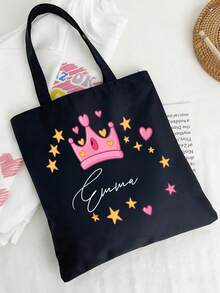 Sac en canevas personnalisé avec nom, sac fourre-tout personnalisable, nom ou texte personnalisable, pliable, grande capacité et léger, polyvalent et élégant, pour femmes, sac d'école/sac à dos pour le collège, cadeau idéal pour elle, femmes, petite amie, famille, amis, pour les anniversaires