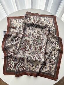 1条方形真丝围巾，女士缎面印花头巾，颈巾，头巾，时尚女士披肩，围巾 - 焦糖 - 查看 2