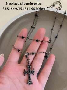 欧美风十字架吊坠项链，前卫甜美哥特风多层流苏长项链，女士毛衣链 - 彩色 - 查看 8