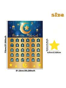 1 Sheet 27.55x20.27 Inch Gold Muslim-Style Tear-Off Calendar Poster With Star And Crescent Pattern | Ramadan Countdown Wall Decal, Suitable For Eid Al-Fitr, Family Celebrations - Multicolor - View 4