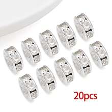 20pcs Real 18K Gold Plated Clear Crystal Rhinestone Beads Straight Flange Beads Golden Flat Round Rhinestone Bead Rondelle Crystal Metal Bead For DIY Jewelry Making - Multicolor - View 16