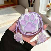 5pcs/Set Pink Cat Paw Design Cable Protector Sleeves Compatible With Apple 18-20W Chargers, Prevent Cable Breakage