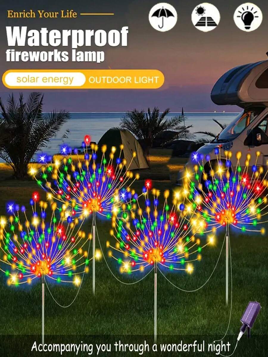 太阳能烟花灯 - 8 种照明模式，防水星爆灯，适合房车露营、户外野餐和派对 | 非常适合户外花园、露台、小路、草坪和圣诞节装饰（60LED/240LED/320LED）（多色/暖白/白）