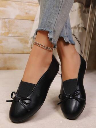 Fashionable & Comfortable Square Toe Flat Shoes, Elegant Bow Decor, Elastic Mesh Design, Minimalist & Chic, Perfectly Combining Comfort And Style, Easily Create Graceful Yet Vibrant Daily Outfits.