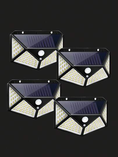 إضاءة حائط بطاقة شمسية LED رباعية الجوانب، تعمل بالطاقة الشمسية، مناسبة للاستخدام الخارجي، الباتيو، المنزل، الجراج، الحديقة، لاسلكية، مقاومة للطقس، إضاءة بمستشعر حركة