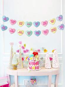 2件套粉彩爱心横幅，美观的对话爱心花环，适用于房间装饰、生日派对、拍照道具，可爱的墙挂派对用品 - 彩色 - 查看 1