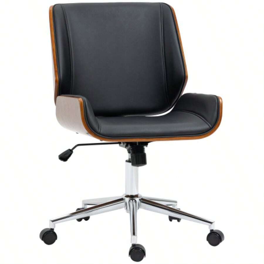 Vinsetto Retro Office Chair, Height-Adjustable, Swivel And Tilt Wooden Office Chair, Black
