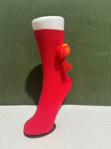 A Pair Of Red 3D Lantern Children's Socks For Boys And Girls, Featuring A Warm, Windproof, And Festive Style Suitable For Daily Wear In Autumn And Winter, As Well As New Year And Spring Festival Outfits. Perfect As A Gift For Kids - Red - View 4