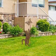 1pc Rusty Metal Cat Garden Decoration, Whimsical Outdoor Decoration For Cat Lovers, Animal Design Suitable For Multiple Holidays Or Modern Garden, Yard, Lawn, Flower Pot, Plant Stand, Great Gift For Cat Lovers