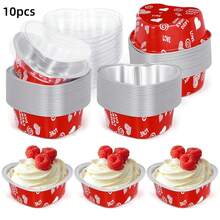 10/25/50 Valentine's Day Aluminum Foil Cake Box Lid, 3.4 Oz/100ml Heart-Shaped Cake Box, Suitable For Valentine's Day, Mother's Day, Wedding Sets - Red - View 11